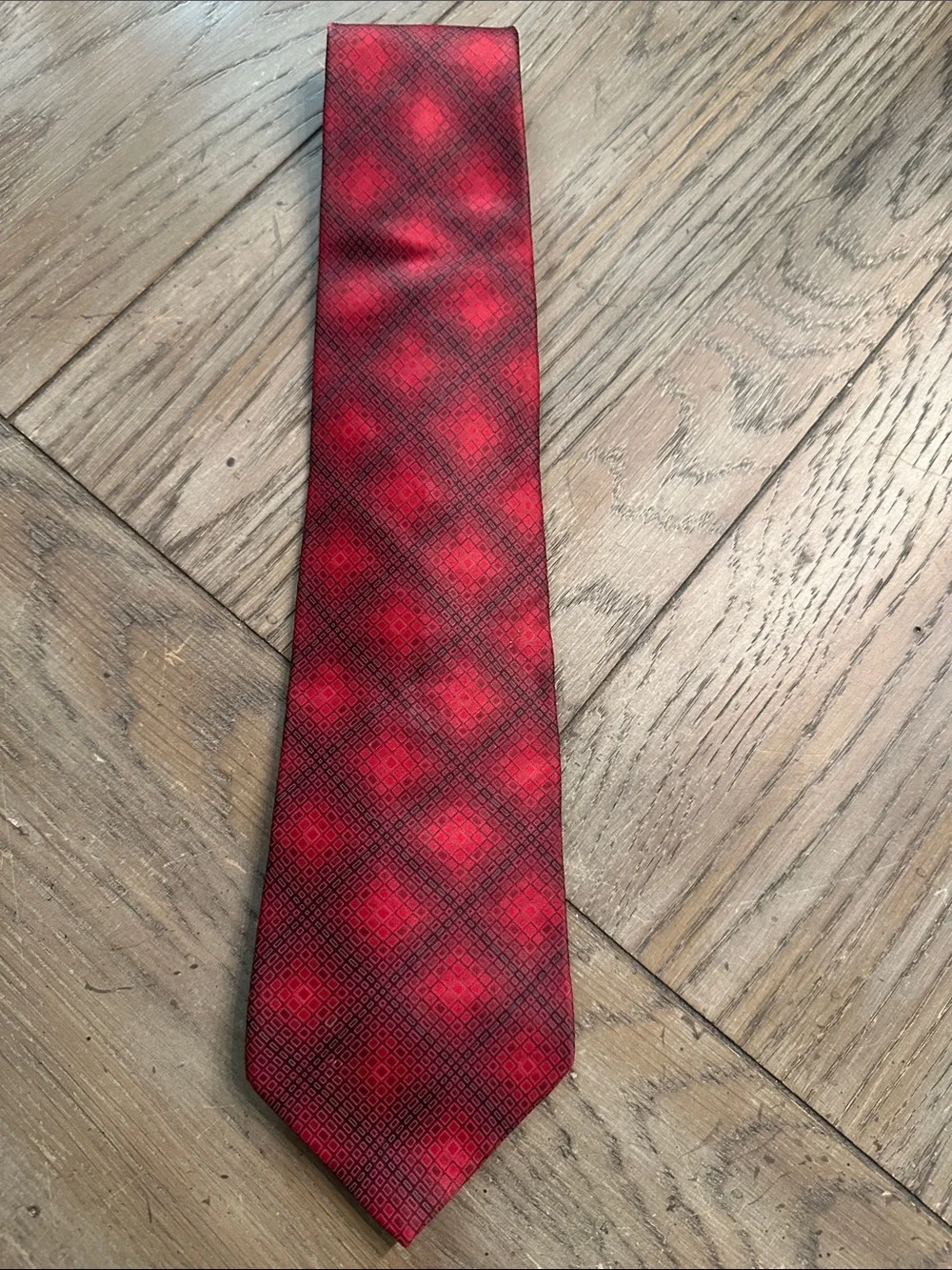 Murano Men's 100% Silk Tie Red Black Geometric Diamond Check 4